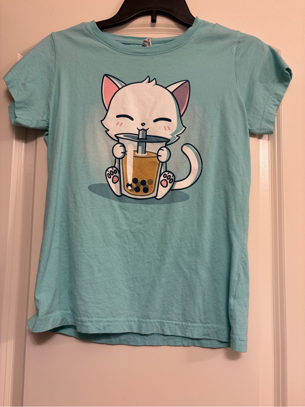 Light Blue Cat Bubble Tea Short Sleeve Tee